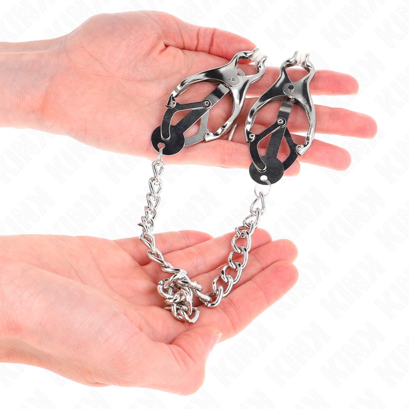 Kink - Pinze per Capezzoli Trifoglio Giapponese Con Catena Argento 30 Cm