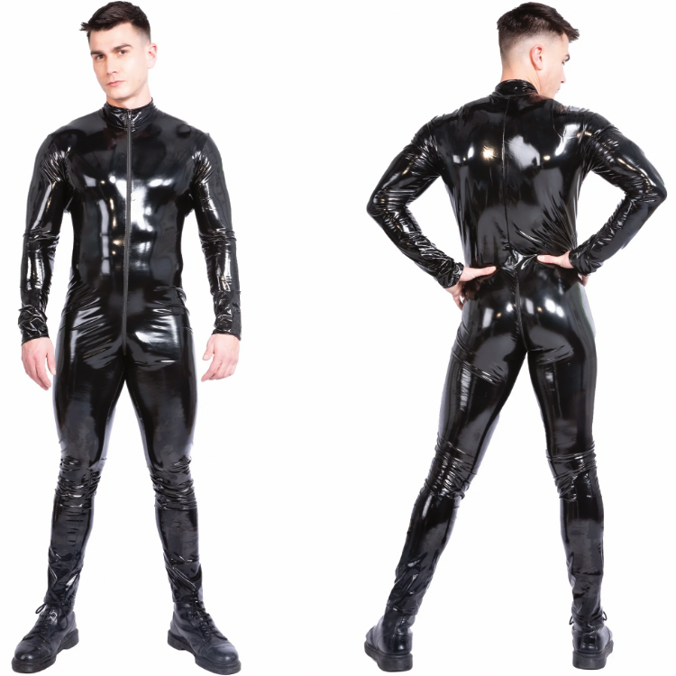 VynX PVC Catsuit – Langarm Ganzanzug mit durchgehendem Reissverschluss (S-M)