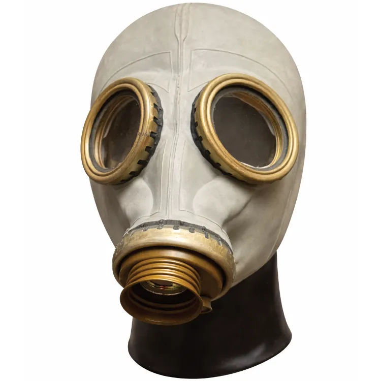 Rubber Gasmask – Grey Fetish Mask mit Metallringen