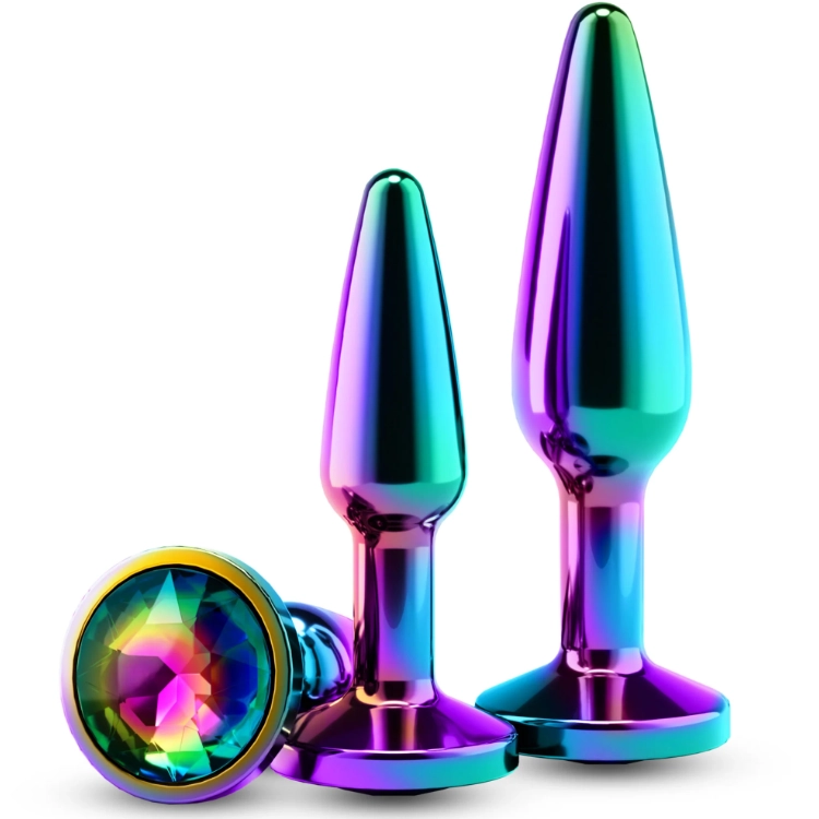 Alu Analplug 2er-Set mit Schmuckstein rainbow
