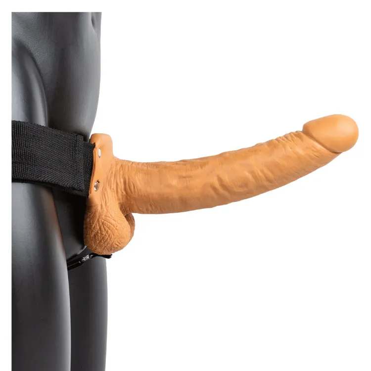 RealRock Vibrating Hollow Strap-On with Balls – 23 cm – Tan