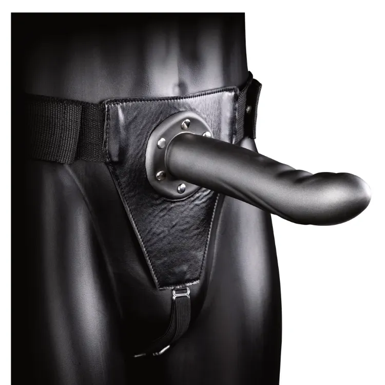 Ouch! Textured Curved Hollow Strap-On – 20 cm – Gunmetal