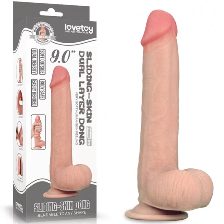 LoveToy Sliding Skin Dildo 23 cm – Ø 3,5 cm Dual Layer Nude