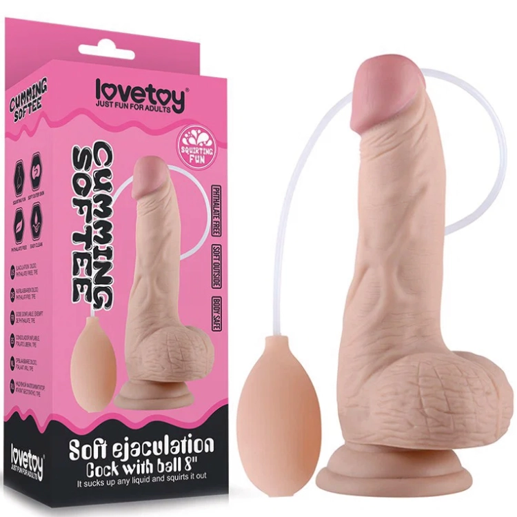 LoveToy Soft Ejaculation Cock – Spritzdildo mit Hoden 23 cm Nude