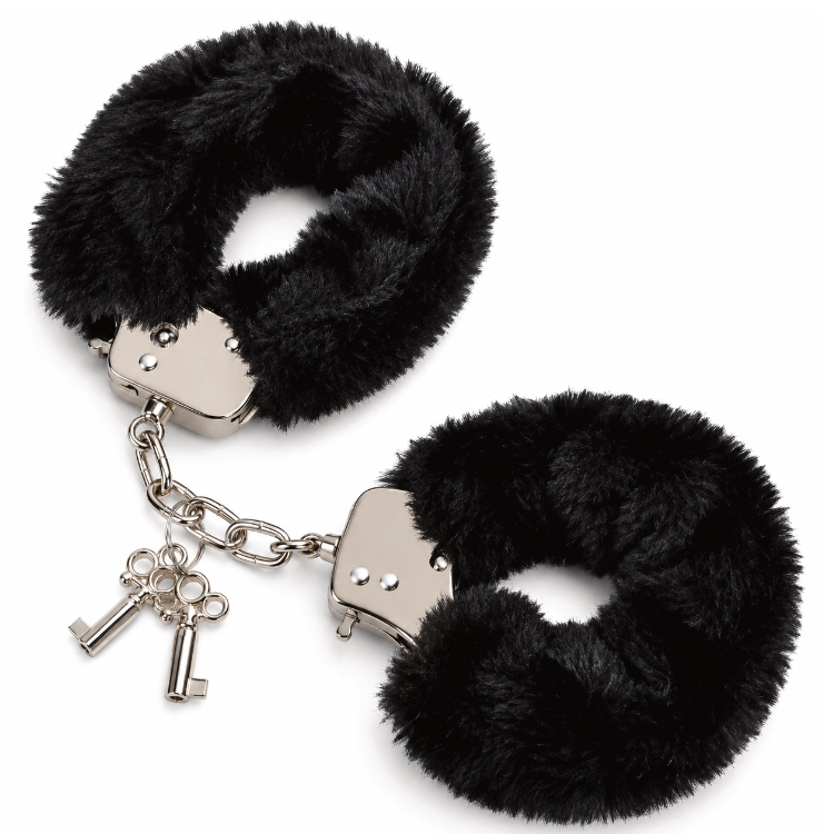 Love Cuffs – Metall-Handschellen mit Plüsch & 2 Schlüsseln (schwarz)
