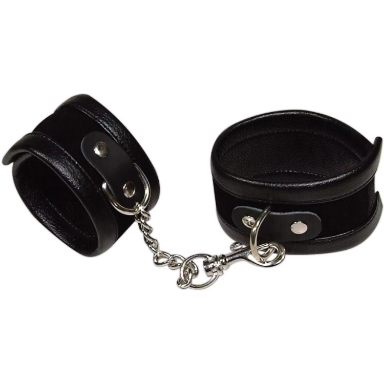 Bad Kitty Leder-Handfesseln mit Verbindungskette – Schwarz