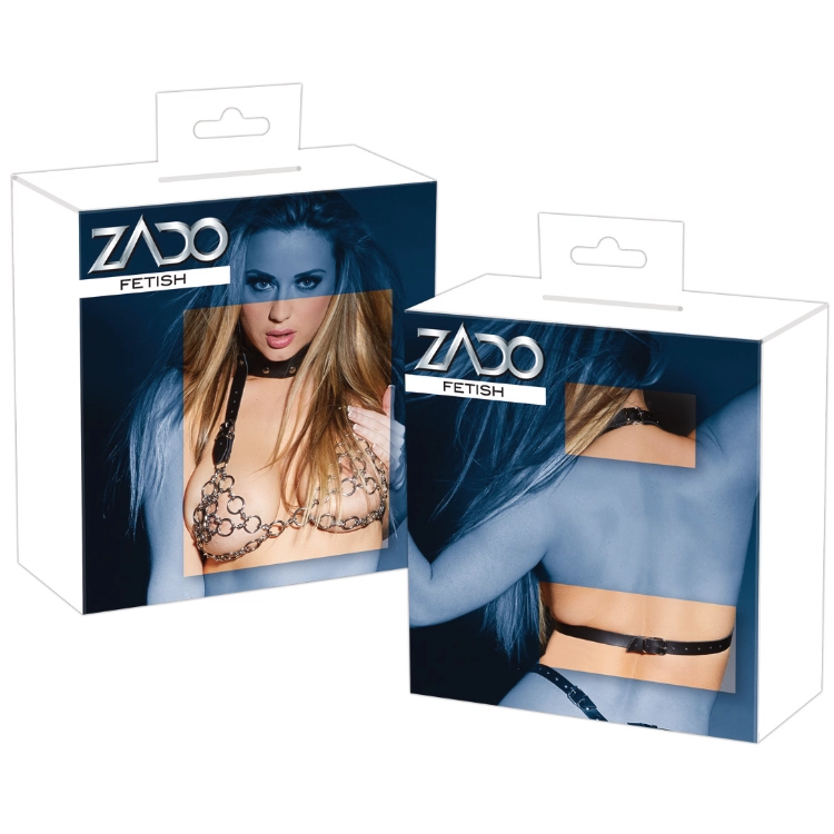 Zado Leder-Metall-BH – Ring Harness aus Leder – Schwarz