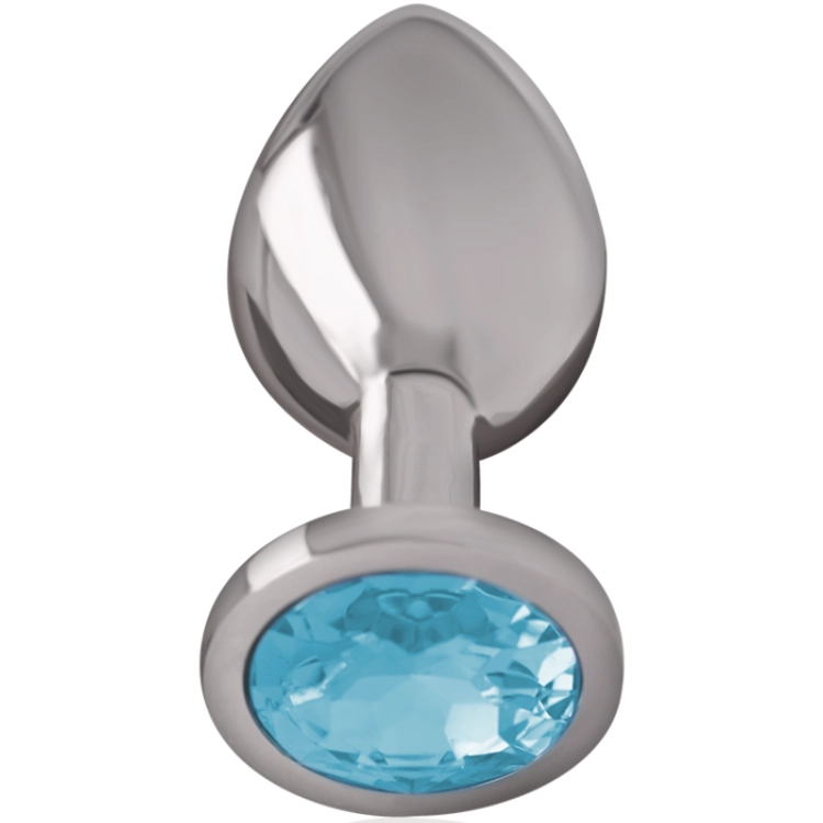 INTENSE Analplug mit Kristall – Aluminium & Acrylglas – L – 9 cm (blau)