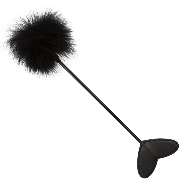 Federstab mit Herz-Paddel & Federpüschel – Schwarz – 25 cm